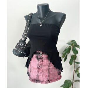 Vintage 1990s DeLiA’s | Pink & Black Acid Wash Cargo Denim Mini Skirt